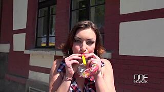 pov cock blowjob in the outdoors fills alexis cherrys mouth with cum