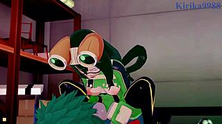 Tsuyu Asui, Mt. Lady, and Izuku Midoriya in Wild Hentai Action!