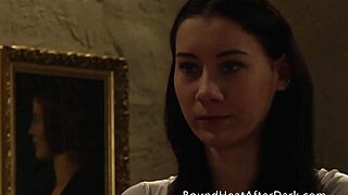 naughty lesbian mistress dominates with strapon, blending pleasure and punishment in intense european bondage.