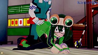 Tsuyu Asui, Mt. Lady, and Izuku Midoriya in Wild Hentai Action!