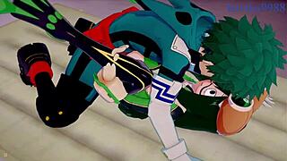 Tsuyu Asui, Mt. Lady, and Izuku Midoriya in Wild Hentai Action!