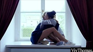 Blonde And Brunette Stepsisters Kiss, Lick Tits, Bend Over For Doggystyle, And Reach Orgasm Together