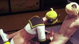want to see len the femboy get hard sex and creampie in yaoi threesome?