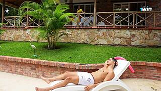 Sara blonde fucks married man doggystyle by the pool!