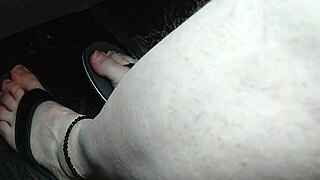 Damn! Chubby Amateur Goes Barefoot in Flip Flops While Driving!