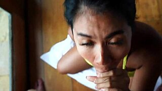 thai bikini girl, wanna see a messy facial after hot blowjob action?