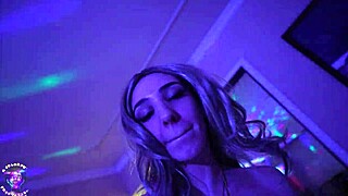 queen of hell and gibby the clown have a fun time after leaving a disco party.