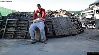 Outdoor sex on a tree stump in Spanish amateur video