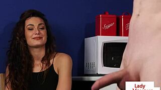 Cute Babe Spreads Legs in Kitchen for Humiliating Jerk Off Instructions from Classy British Femdom