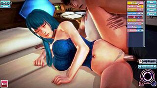 Honey select features sarutobi yuuki as a stunning 3d blue haired beauty in anime style