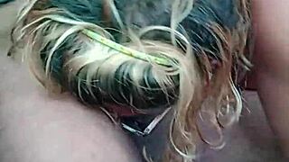 Drinking cum from black guy's cock directly at the source