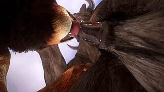 minotaur and lion share a moment in the wildlife setting