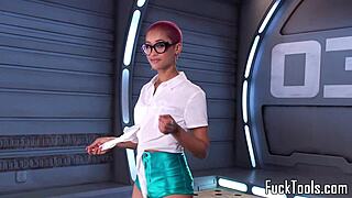 pink hair ebony babe toys pussy with dildo