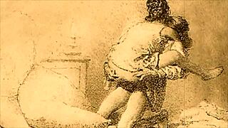 Vintage erotic illustration features retro anime hentai scenes