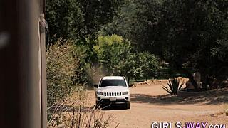 Skinny brunette lesbian babe with small tits performs oral sex