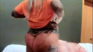 this chubby tgirl is fucking a fag. cum on mouth action!