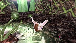 Cute Girl Laying on Floor Rubbing and Fingering Pussy in 3D Cartoon