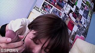 Japanese brunette amateur bent over in doggystyle taking expert cock