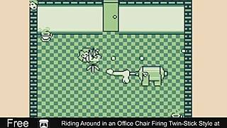 Riding around in office chair firing twin-stick style at erotic comedy twins