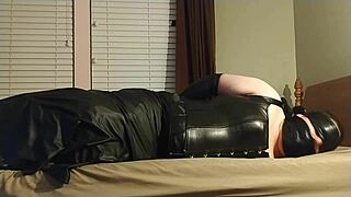 I self bound myself as a crossdresser in leather heels, boots, and gagging