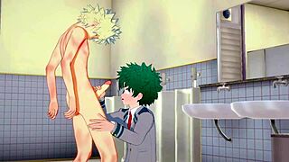 midoriya gets handjob and fucked by bakugou in bathroom