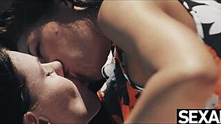 Brunette milfs lick feet in wet sex