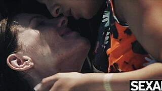 Brunette milfs lick feet in wet sex