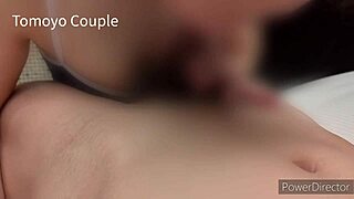 Japanese Wife in School Swimsuit Cosplay Strips Wet for Young Man in Homemade Clip