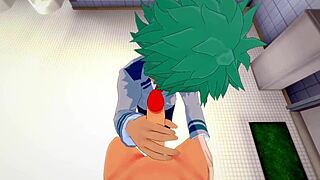 midoriya gets handjob and fucked by bakugou in bathroom