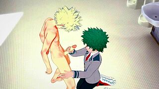 midoriya gets handjob and fucked by bakugou in bathroom