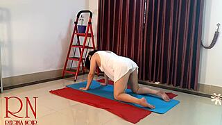 Regina Noir is doing nude yoga in the gym, wearing white panties, part 2.