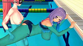 Asian Girl Moans In 3D Hentai Swimming Game With Cumshot Action