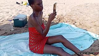 sex on the beach with african couple in wet dress