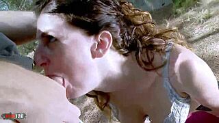 brunette with big boobs deepthroats and squirts