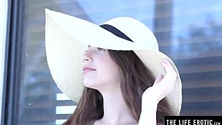 gorgeous brunette plays with her big natural tits and hairy pussy