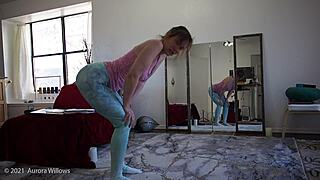 European Girlfriend Teaches Cute Yoga Lesson with Instructions