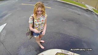 perky blonde amateur blows for cash in public pov