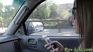 The pov shows the teen's mouth getting spunked with cum from a big cock.