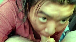 Sucking best friend's cock in public, swallowing cum.