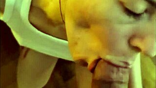 Brunette swallows cum after blowjob. 😋