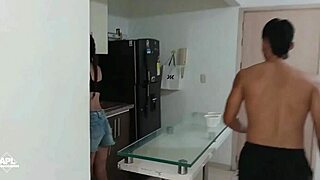 sexy latina gives blowjob in kitchen with big ass