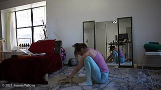 European Girlfriend Teaches Cute Yoga Lesson with Instructions