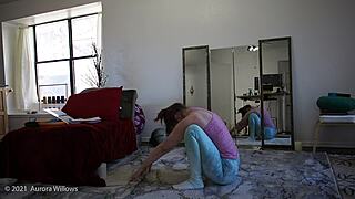 European Girlfriend Teaches Cute Yoga Lesson with Instructions