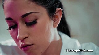 beautiful masseuse seduces housewife on desk with rimjob and masturbation