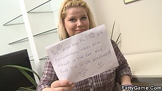 The hot blonde bbw gives a blowjob