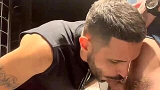 Gay men in bathrooms get handjobs.