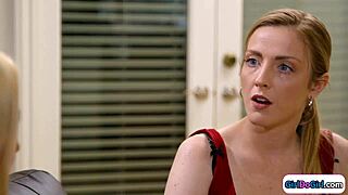 Small Tits Teacher Licks Busty Milf's Shaved Pussy In Lingerie