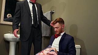 Mature Boss Catches Employee Jerking In Bathroom