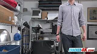 blonde gay guy sucks director's big chocolate bar at office