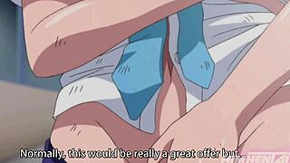 in this hentai, the sensei tries to fit his big cock in the student's tight pussy